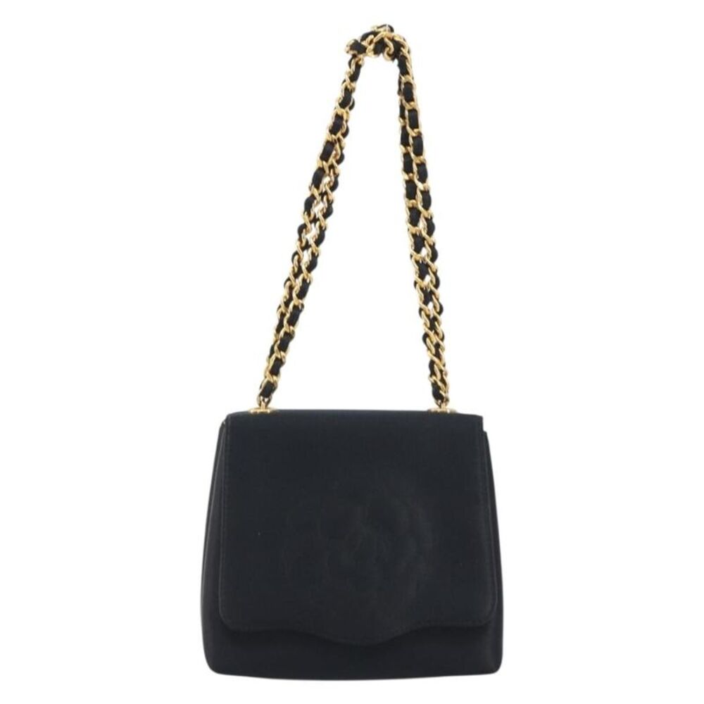 Chanel Vintage Camellia Flap Satin Black Satin Handbag